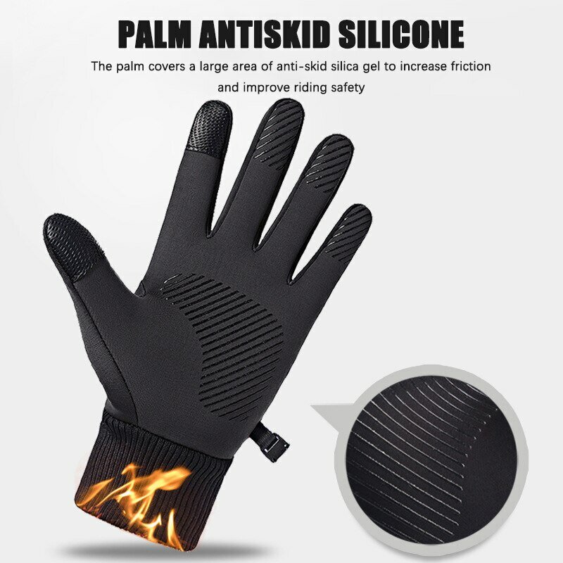 Schwarz warm volle Finger wasserdicht Radfahren Outdoor-Sport Laufen Motorrad Ski Touchscreen Fleece Winter handschuhe