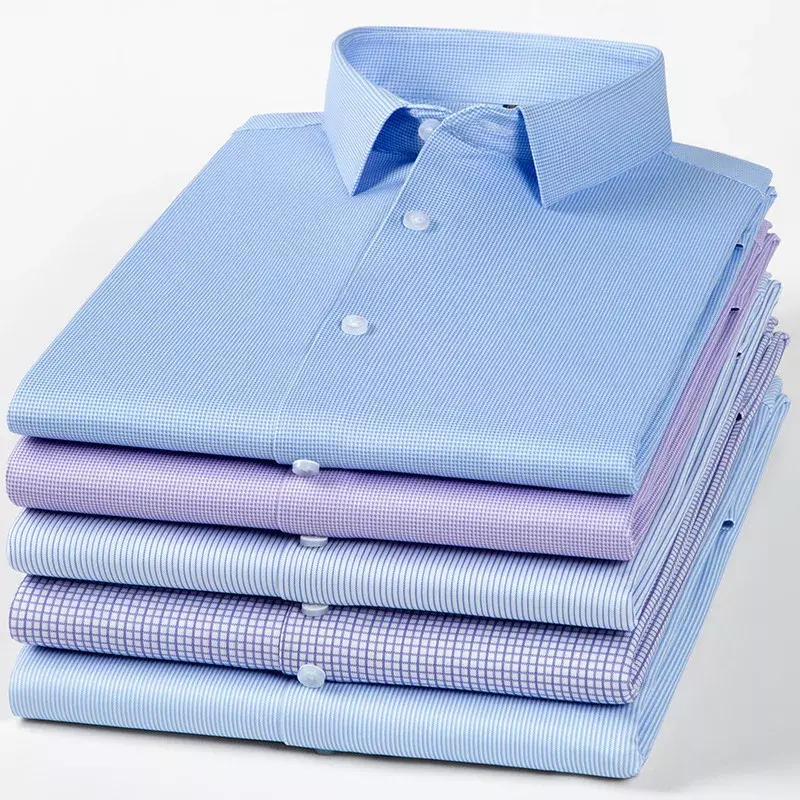 Nowa rozciągliwa, przeciwzmarszczkowa koszula męska z długim rękawem ubranie koszule wysokiej jakości męska dopasowana biznesowa bluzka towarzyska w paski