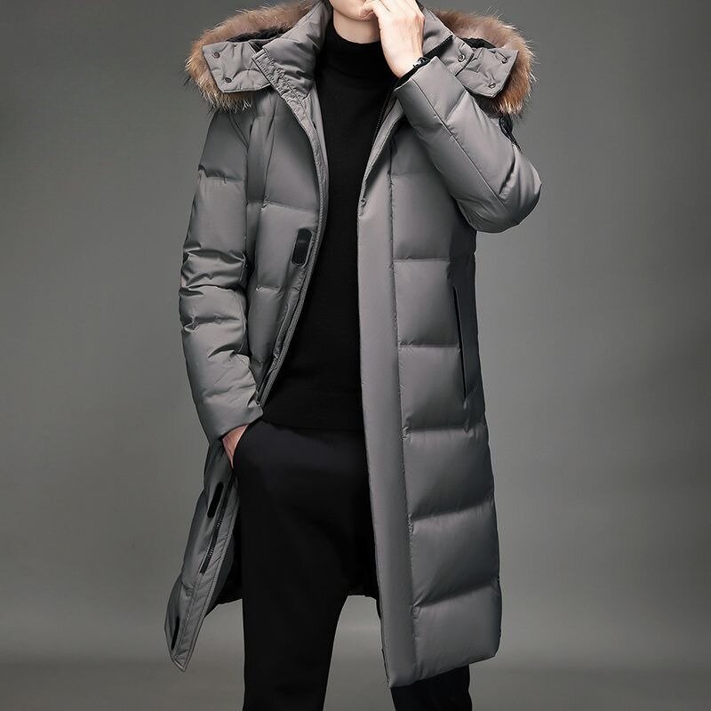 2023 New Men White Duck Down Jacket Winter Coat Mid-length Loose Parkas Thicken Warm Handsome Outwear Hooded Trend Overcoat