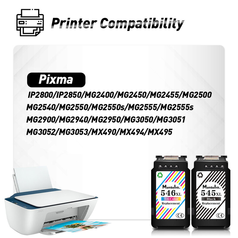 545XL 546 XL Cartridge Replacement For Canon PG545 PG 545 For Pixma IP2800 IP2850 MG2400 MG2450 MG2455 MG2500 Printer