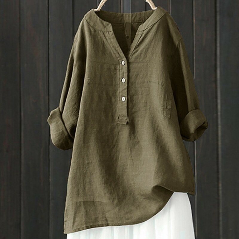ルーズフィットのコットンとリネンのブラウス,女性用のラージサイズの長袖シャツ2023