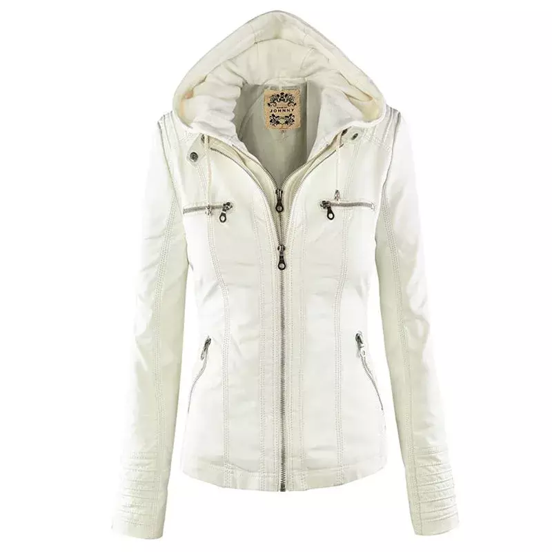 Jaket kulit imitasi wanita 2023, jaket dasar mantel motor musim dingin, jaket kulit PU Suede, pakaian luar hoodie ritsleting