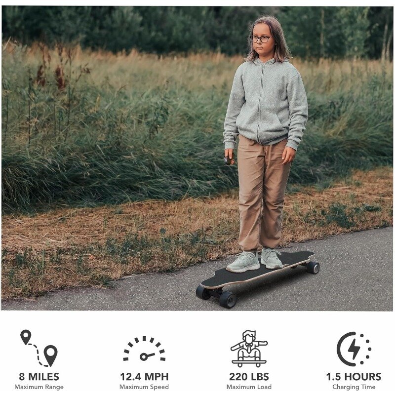 Caroma Elektrische Skateboards Voor Volwassenen Jeugd, 13 Mijl Bereik, 12,4 Mph Topsnelheid, 4 Versnellingen Modi