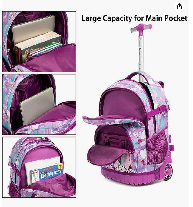 Jasminestar-Sacos de carrinho escolar para meninos e meninas, sacos de bagagem, mochila infantil de 18 "com rodas