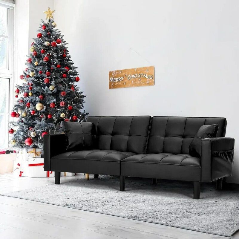Sofa, Modern Leather Convertible Sofas Upholstered Sleeper Sofas Couch with Adjustable Back Sofa