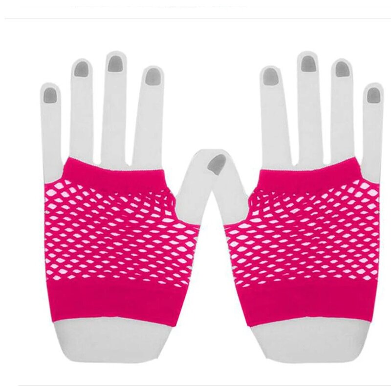 Sarung tangan jaring ikan pendek anak perempuan seksi cantik warna Neon sarung tangan pesta jaring tanpa jari 12"