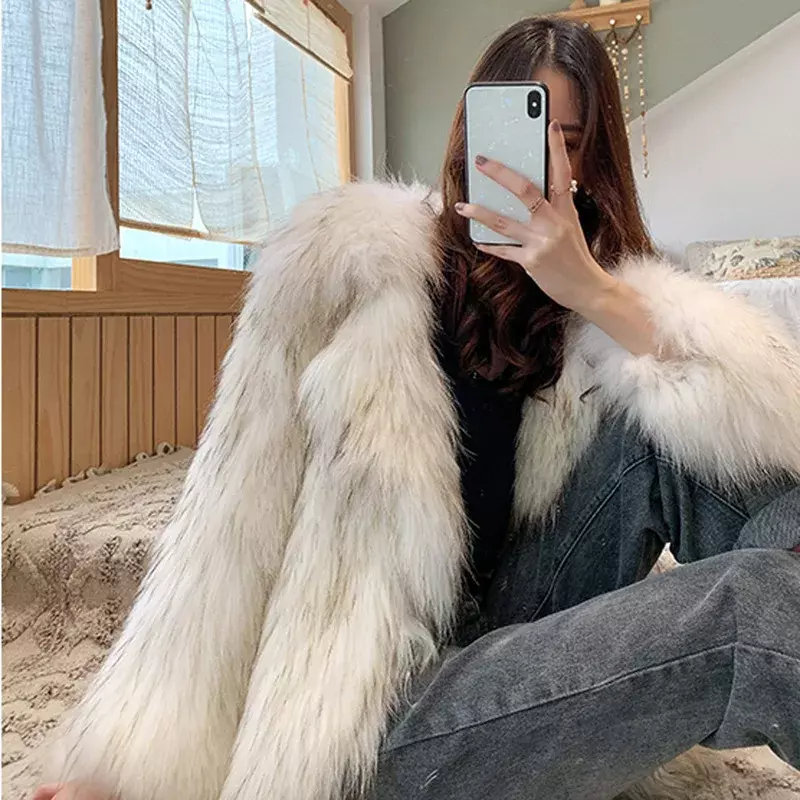 Winter Fox Fur Faux Fur Coat Women Thick Warm Fluffy Jacket Long Fur Coat Plus Size Korean Fashion Cardigan Outerwear