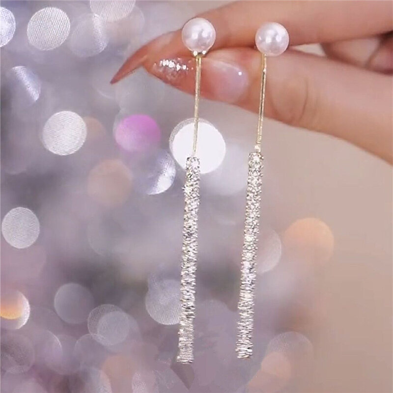Orecchini pendenti con perle lunghe con nappe coreane per le donne orecchini pendenti con strass pieni di lusso Color oro regalo di gioielli per feste di matrimonio