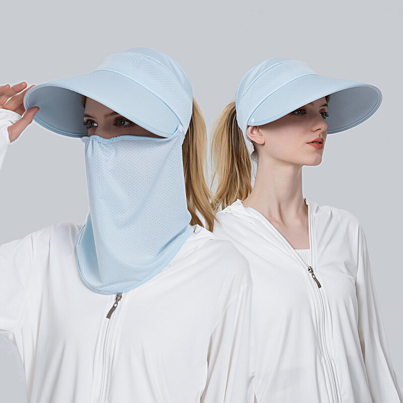Ice Feeling Sun Protection Hat Scarf para mulheres, máscara facial de ciclismo, pacote combinado, ao ar livre, verão, novo