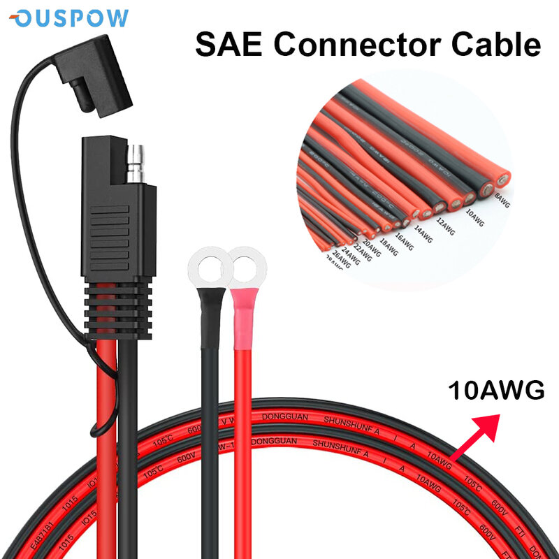 Ouspow-10AWG SAE 2 pinos desconexão rápida para o-Ring Terminal Harness Connector, 15A fusível para bateria de carro, cabo do carregador