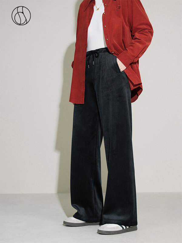 DUSHU 【2 kolory zagrubienie damskie zimowe beżowe na całej długości ciepłe spodnie wiązanie w pasie damskie czarne spodnie dojeżdżające do pracy