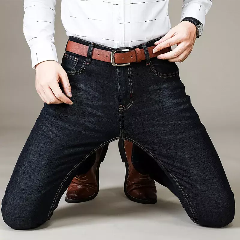 Pantalones vaqueros elásticos para hombre, Jeans ajustados informales de negocios, color negro y azul, novedad de 2024