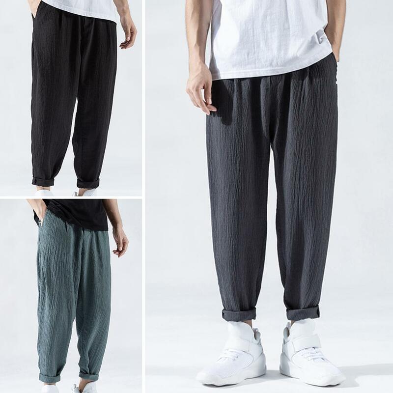 Японские Свободные мужские брюки из хлопка и льна, новые летние дышащие однотонные льняные брюки, уличная одежда для фитнеса, женская одежда