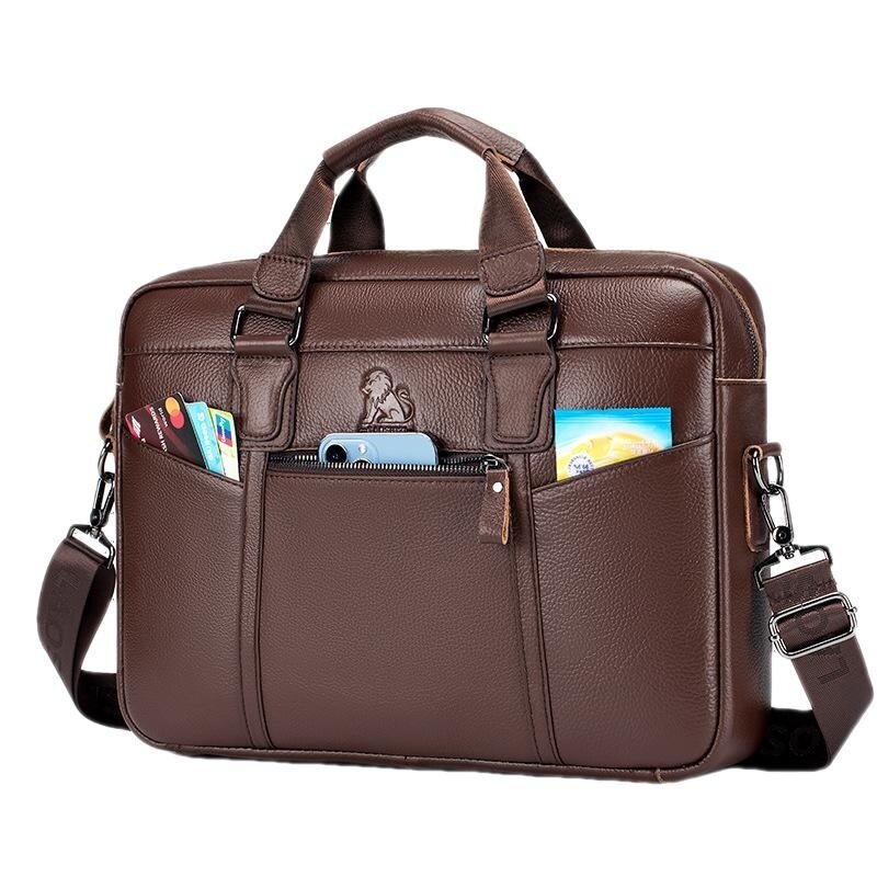 Genuine Leather Men's Briefcase Bag Business Travel Hand Tote Large Capacity 15" Laptop Male Crossbody Shoulder