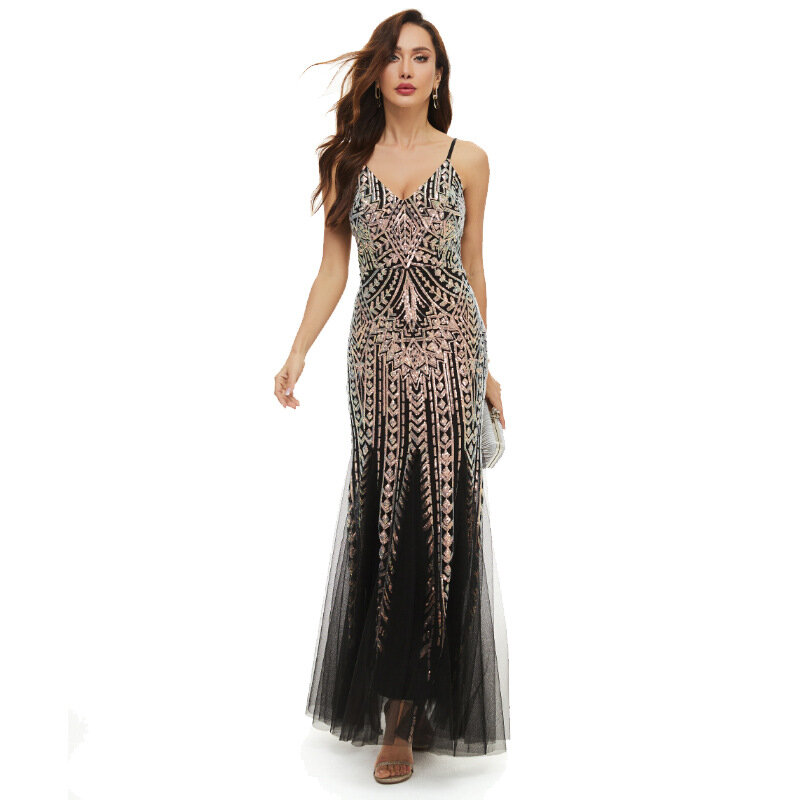 Sukienka z cekinami kwiatowy koralik pozycjonowania patchworkowy, z siatką światło bankietowe luksusowa suknia wieczorowa długich sukienka z rybim ogonem do pończoch dla kobiet
