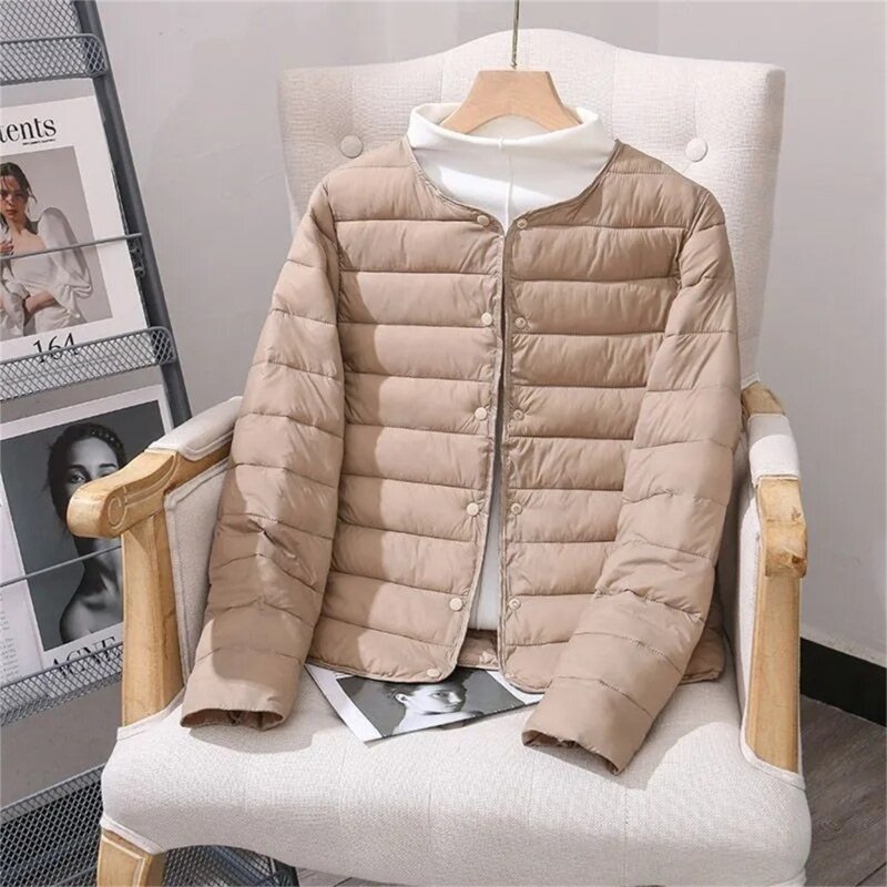 Womens Short Puffer Jackets Lightweight Fit Padded Jackets Winter Fall Button Up Warm Quilted Bubble Coat Outerwear 066C