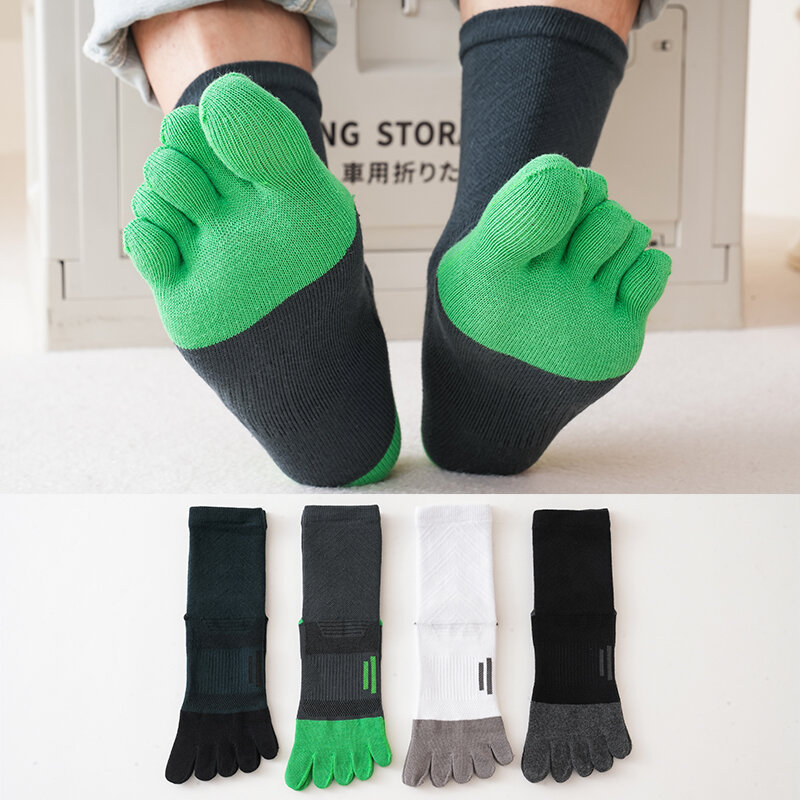 ถุงเท้าผ้าฝ้ายรัดส้นสำหรับผู้ชาย, ถุงเท้า5นิ้วระบายอากาศกันแบคทีเรียลำลองดูดซับเหงื่อถุงเท้าข้อต่ำนิ้วเท้าสำหรับผู้ชาย
