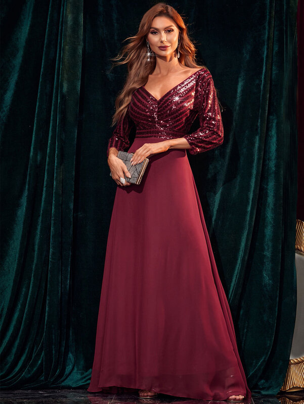Женское элегантное шифоновое вечернее платье с глубоким V-образным вырезом и открытой спиной