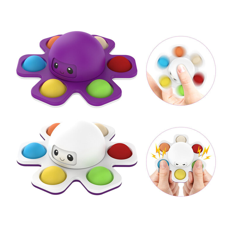 Finger Spinner Toy, Anti-souligné Hand Fingertip, pouvez-vous ro Push Bubble, Pop Change Face, Sensory Poppit Toy, Flip Octopus, 3 en 1