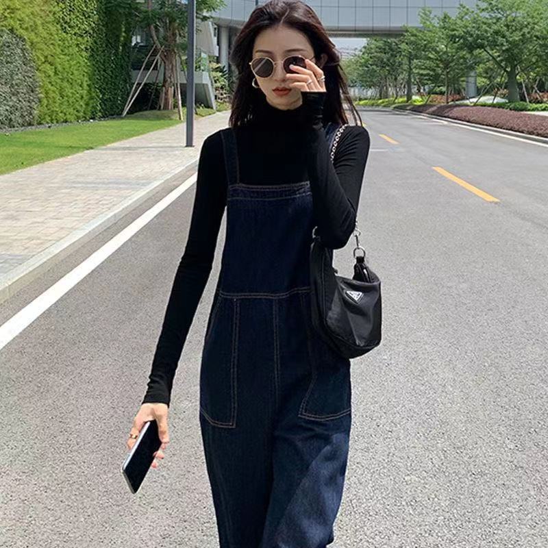 Women Jeans Overalls Denim Jumpsuits Wide Leg Pants Solid Washing Ankle Length One Piece High Waist Pockets Streetwear 2024
