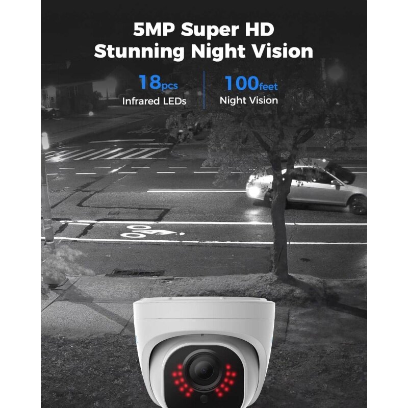 Reolink 5MP อัจฉริยะระบบกล้องความปลอดภัยในบ้าน8CH, กล้องไอพีแบบ5MP PoE แบบมีสาย4ชิ้นกลางแจ้งพร้อมการตรวจจับคน8CH 4K