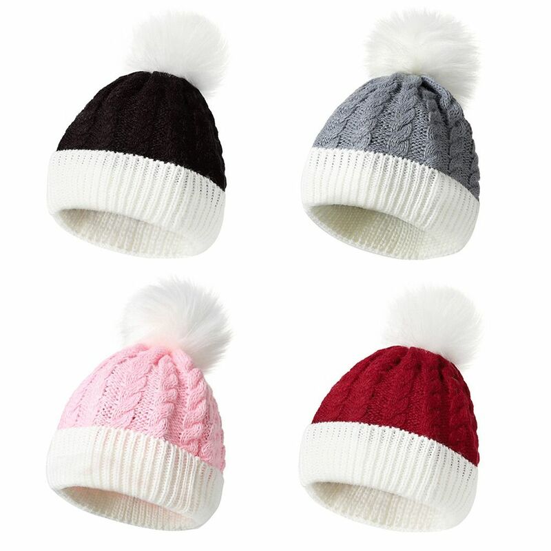 2Pcs/Set Warm Kids Knitted Hat Winter Pompon Ear Protection Beanies Cap Outdoor Soft Gloves Set Girls Boys