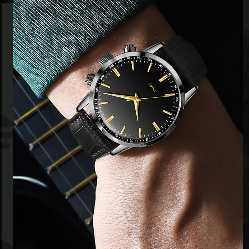 Homens elegantes relógios de pulso ultrafinos, quartzo analógico com alça PU, trabalho casual para negócios