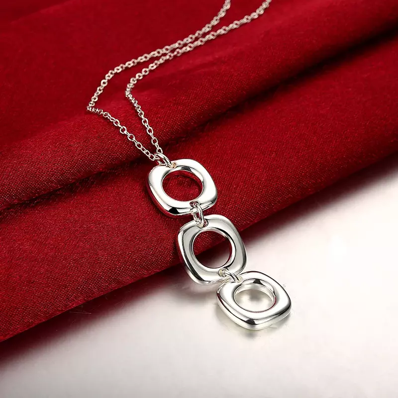 Lihong 925 Sterling Silber quadratischen Kreis Anhänger Halskette Frauen Männer Mode Hochzeit Verlobung Schmuck Geschenk