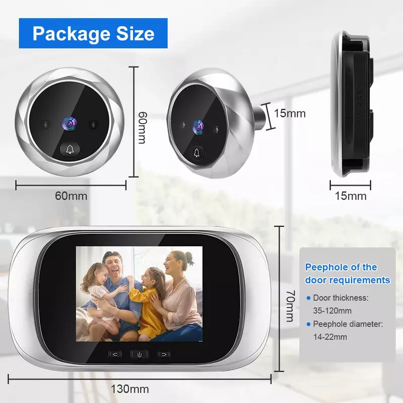 Цифровой дверной глазок с ЖК-дисплеем 2,8 дюйма, дверной глазок с обзором 90 градусов, дверной глазок, камера ночного видения, фото, дверное кольцо, монитор, противоугонная камера