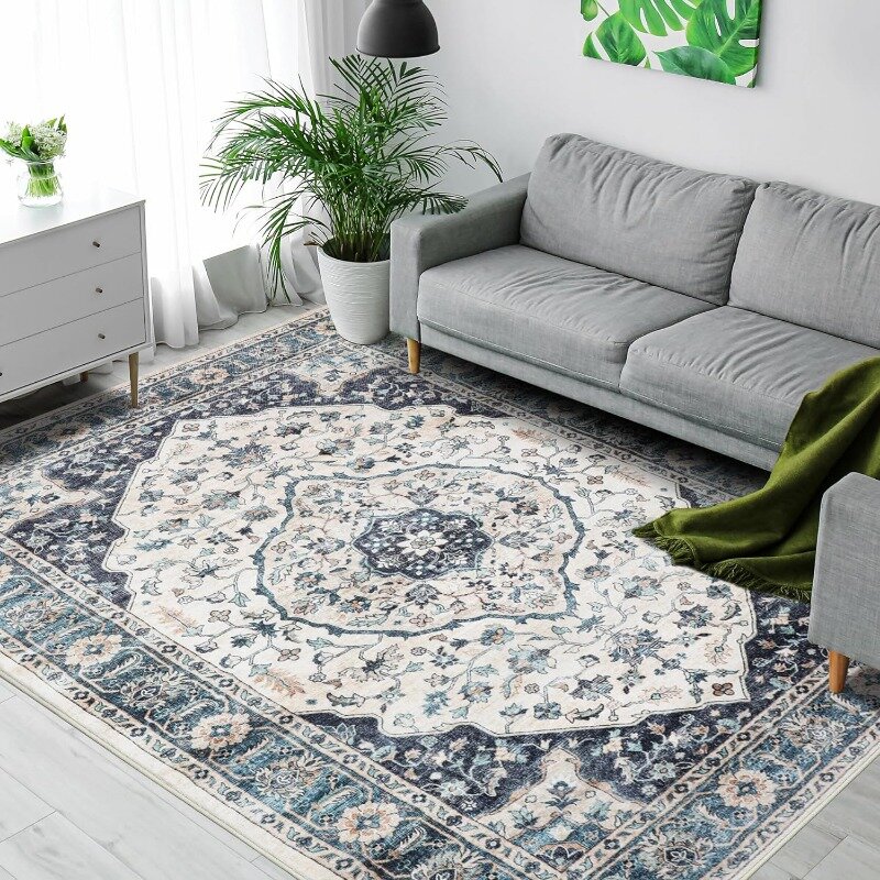 9x12 Area Rugs for Living Room, Stain Resistant Washable Rug Non-Shedding Carpet Vintage Boho Rug Non