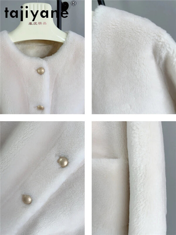 100% Tajiyane Sheep Shearing Jacket for Women Autumn Winter Short Wool Coat Female Clothing Korean Fashion Round Neck Fur Coats