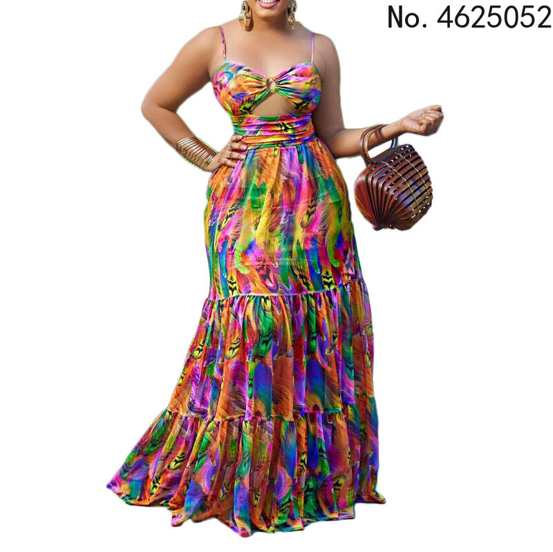 Sommer sexy afrikanische frauen ärmellose druck polyester langes kleid afrikanische kleider für frauen afrikanische kleidung frauen S-3XL