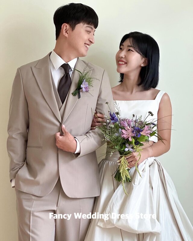 Fancy Special-vestido de fiesta de boda coreano, ropa de fotografía con cuello cuadrado, sin mangas, línea A, de noche, de tafetán, 2 piezas