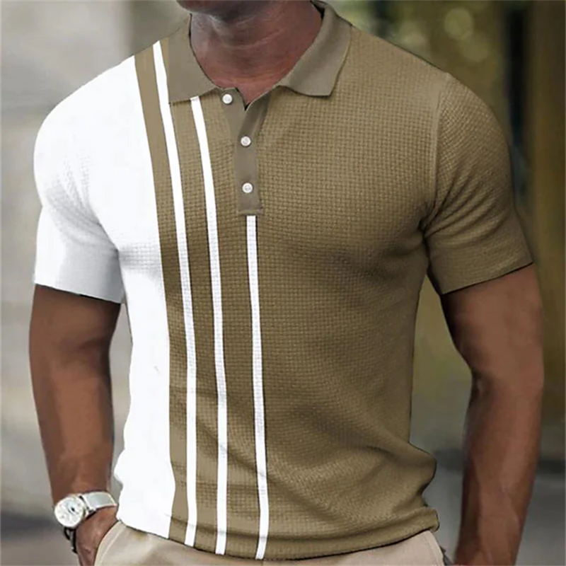 Nowa męska koszulka Polo 2023 letnie paski z krótkim rękawem t-shirty Casual Business topy z guzikami Tee modne koszulki Polo odzież męska