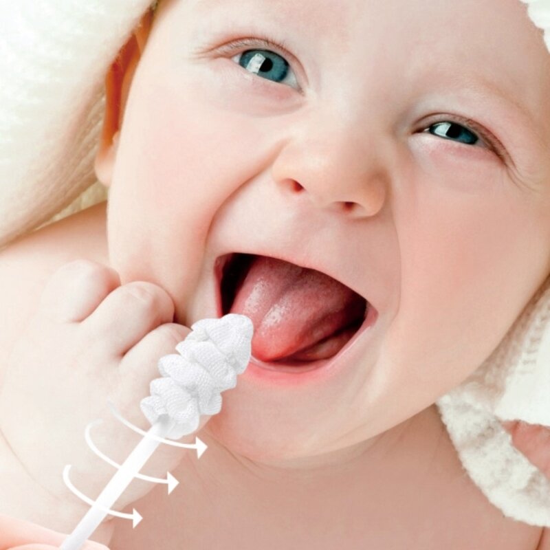 Limpiador de lengua portátil para bebé, palo de limpieza bucal desechable para bebé, cepillo de dientes de gasa suave, limpiador bucal QX2D, 30 piezas