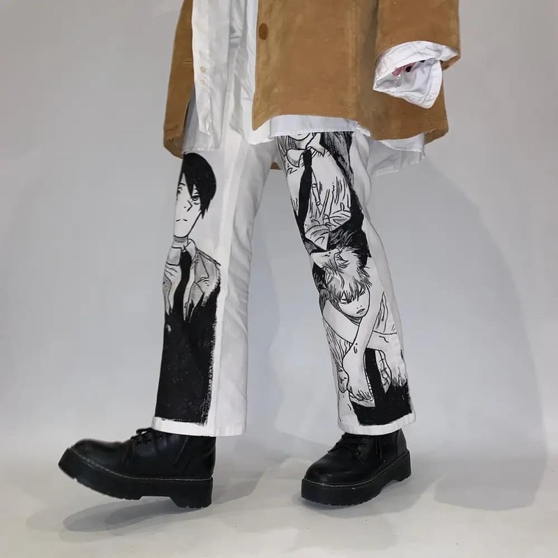 กางเกงยีนส์ Y2K สไตล์ฮาราจูกุญี่ปุ่นอะนิเมะ, กางเกงยีนส์ขากว้างกราฟิกใหม่สำหรับผู้หญิงเอวสูงกางเกงยีนส์ขากว้าง