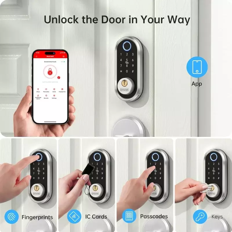 スマートデジタル指紋ドアロック,キーなしの電子デッドボルト,Bluetooth,アプリケーション