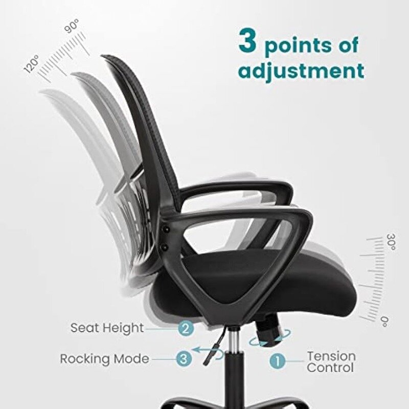 SMUG Office Chair Mid Back Computer Ergonomic Mesh Desk with Larger Seat, Executive Height Adjustable Swivel Task
