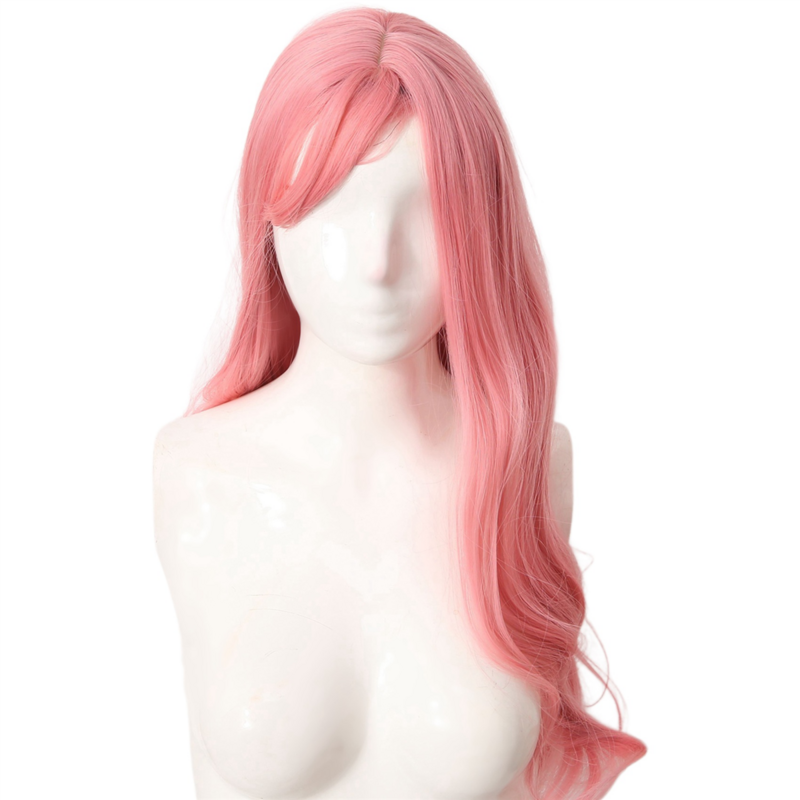 Peruca rosa com franja ondulada longa, peruca realista fibra sintética, usada para role-playing, mascarada, natal, halloween