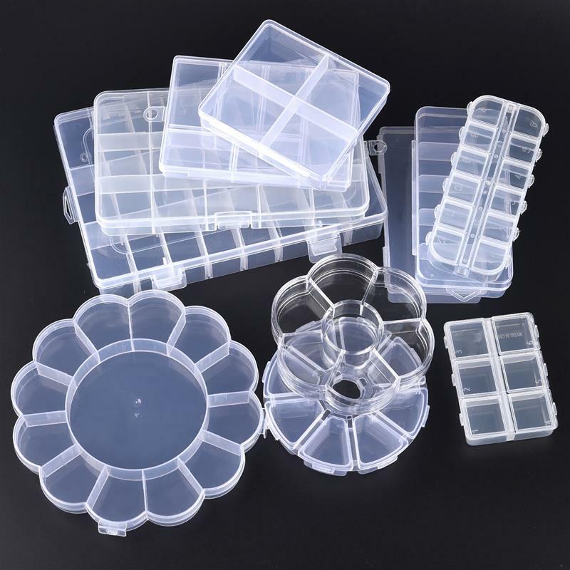 Caja de plástico transparente para almacenamiento de joyas, contenedor ajustable para cuentas, caja de pendientes, caja rectangular