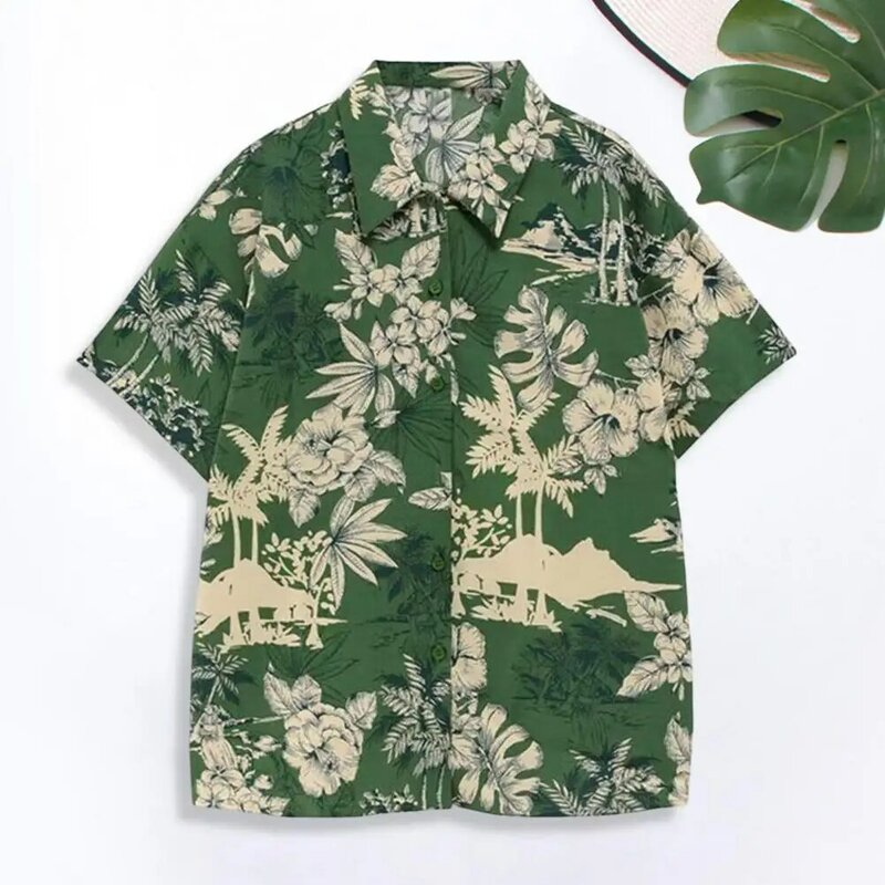 빠른 건조 하와이안 셔츠, 코코넛 나무 프린트, 남성용 반팔 캐주얼 셔츠, 해변 휴가, 여름 남성 셔츠