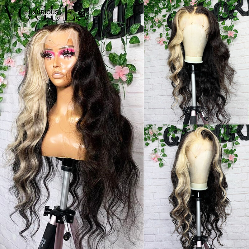Platinum Blonde Highlight Lace Front Human Hair Wigs 613 Body Wave Colored Wig 13x4 Loose Deep Wave Transparent Lace Frontal Wig