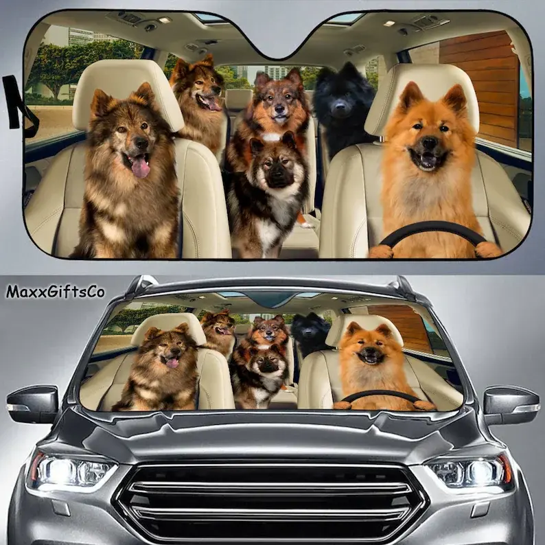 Eurasier Dog Car Sun Shade, Dogs Windshield, Dogs Family Sunshade, Dog Car Accessories, Car Decoration, Gift For Dad, Mom