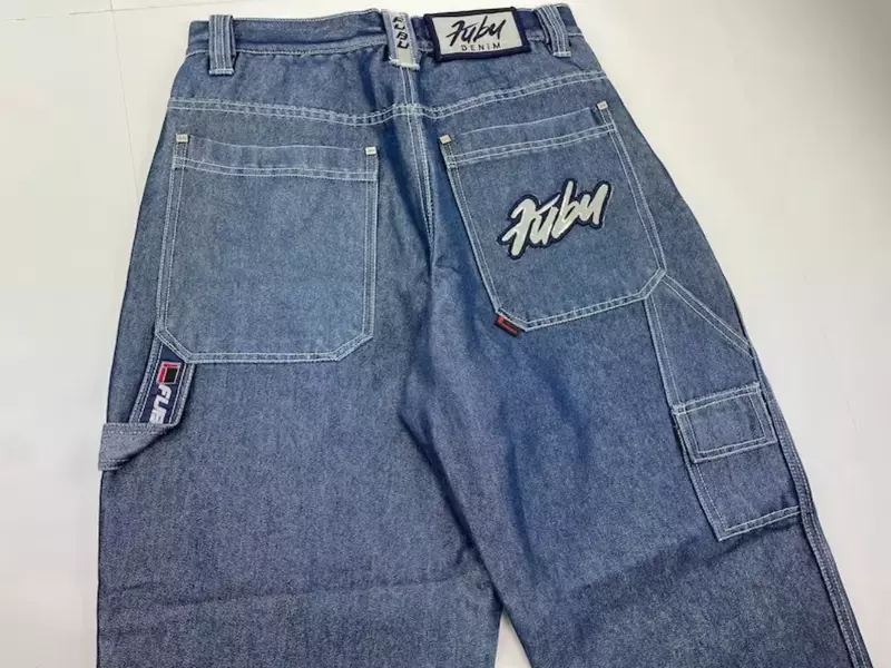 2023 New american street design jeans uomo harajuku popolare splicing pantaloni dritti a gamba larga coppia pantaloni casual larghi in denim