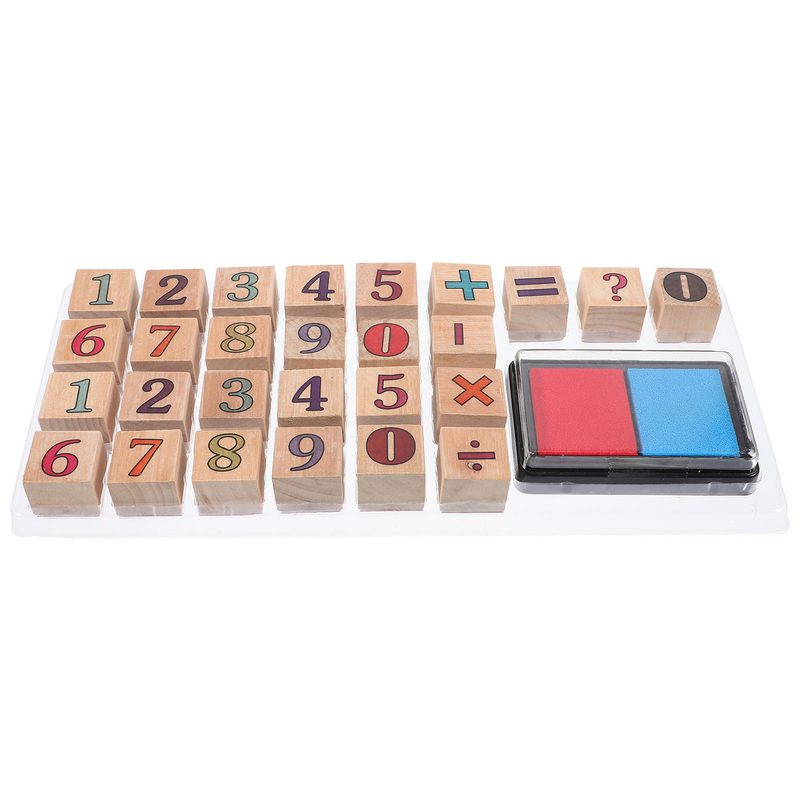 ชุดสแตมป์ตัวเลขทำจากไม้สำหรับเด็กและครูที่ปั๊มสัญลักษณ์ทางคณิตศาสตร์ Edicationl stampers ของเล่นทางคณิตศาสตร์สำหรับเด็กวัยหัดเดิน