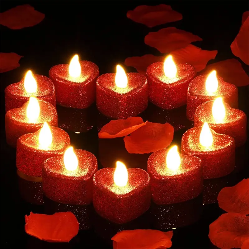 6/1Pc Love Heart Shape LED Tealight Candles Battery Operated Love Candle Electric Tea Lights for Valentine's Day Wed Party Decor