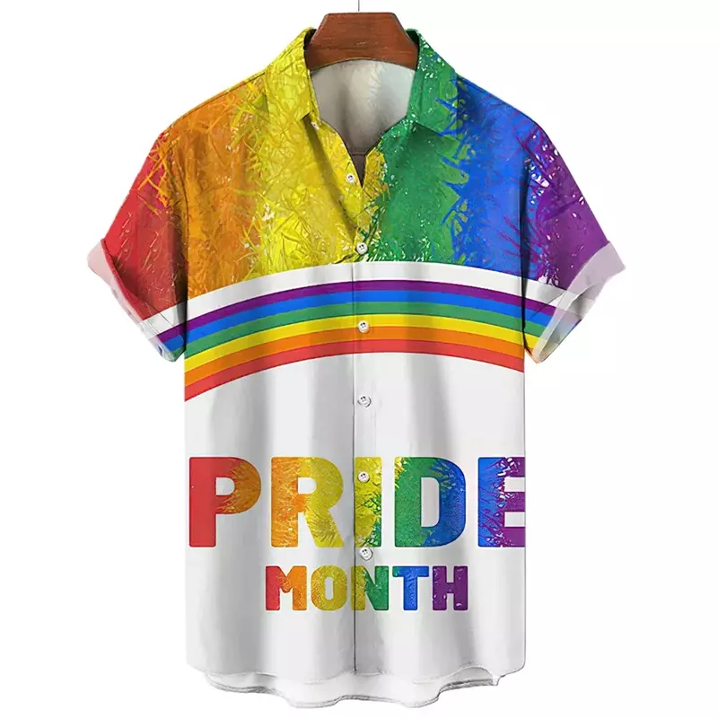 Plus Size Hawaii Hemden Happy Pride Monat Regenbogen Design Trends Casual Streetwear Herren bekleidung Herren Kurzarm hemden