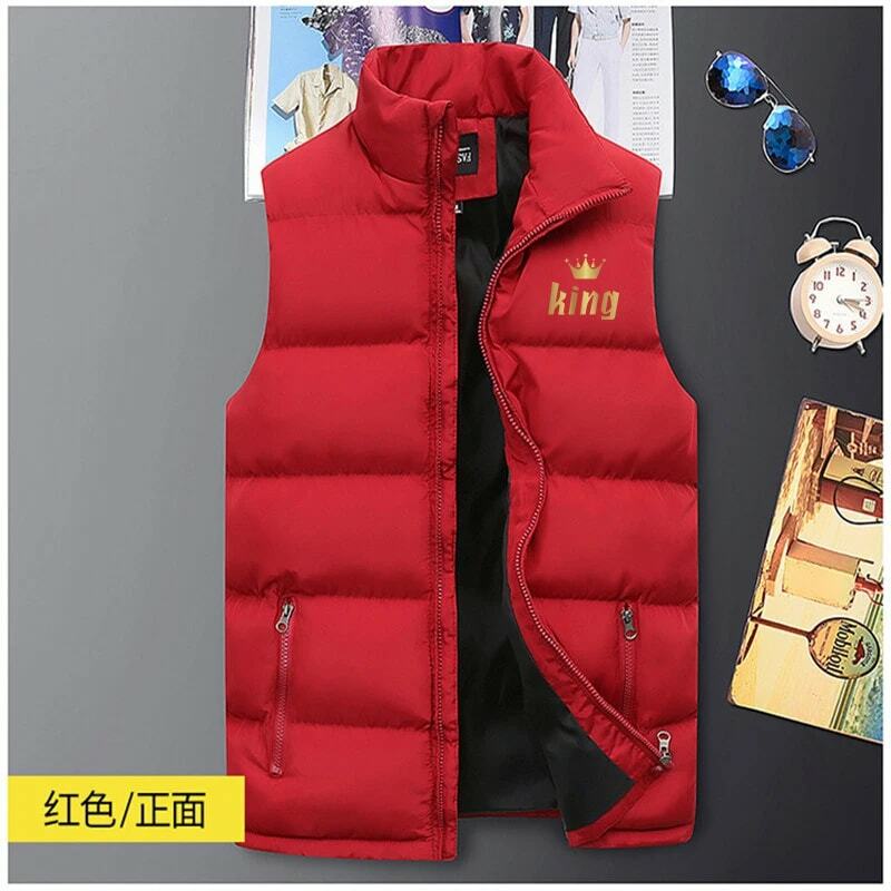 2023 Men's Fashion Coat Down Coat Autumn and Winter Thick Standing Collar Sleeveless Coat Jacket Printed Cotton Tank Top