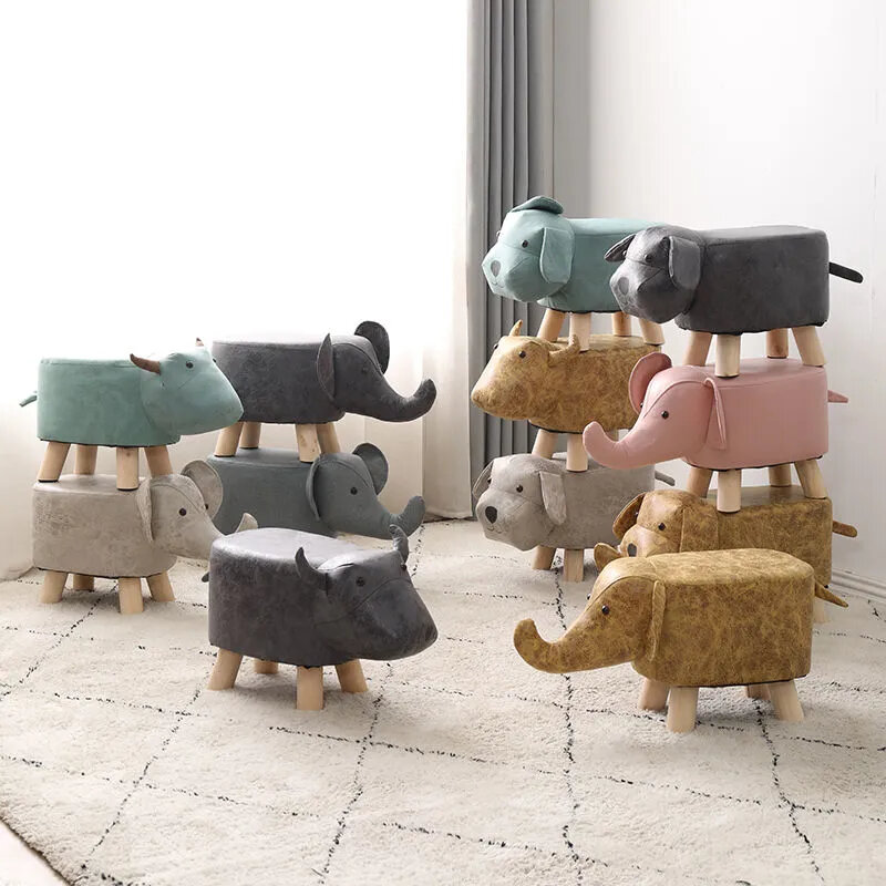 Children's Real Wood Low Stool Cartoon Animal Stool Household Furniture Creative Lovely Animal Stool Shoe Change Stool Footstool