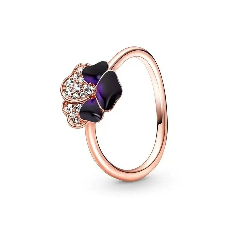 2024 Nowy srebrny pierścionek 925 Rose in Bloom Ring Pink Daisy Flower Ring Pandora Ring Women Gift Fine Jewelry DIY
